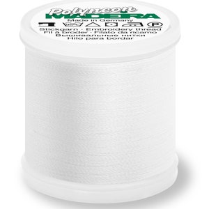 May include: A white spool of Polyneon Madeira embroidery thread. The label reads "Made in Germany" and includes instructions in multiple languages.