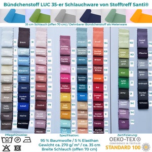 Cuff fabric-LUC from Stofftreff Santi®-35 tubular fabric-25 cm steps-by the meter-80 colors UNI-stretchable, elastic cuff fabric