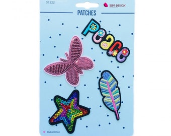 Applique iron-on peace butterfly patches