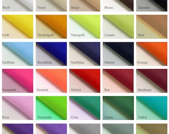 May include: A color chart with 25 fabric swatches, each labeled with a German word for the color. The colors include white, beige, brown, black, yellow, light blue, pink, red, orange, green, gray, and purple.