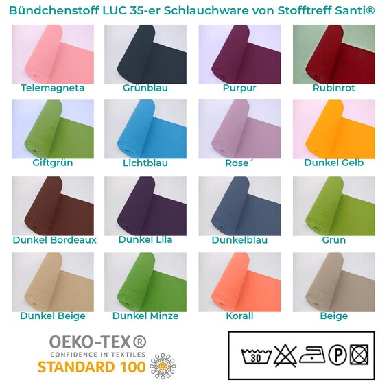 Bündchenstoff-LUC von Stofftreff Santi®-35-er Schlauchware-25 cm Schritte-Meterware-16 Farben UNI-dehnbarer, elastischer Bündchenstoff