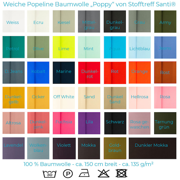 Weicher Popeline Baumwollstoff-"POPPY"- ca. 150 cm breit- ca. 135 g/QM - 100 cm Schritte- Meterware