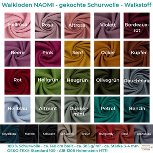 Walkloden/Walkstoff NAOMI di Swafing® di Stofftreff Santi® - 100% lana vergine cotta - incrementi di 0,5 m - Venduto al metro - Spedizione gratuita