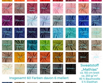 Tejido para sudadera "Mathias" de Stofftreff Santi® - se vende por metro - incrementos de 100 cm - Oeko-Tex Standard 100 - tejido para sudadera de invierno - 60 colores diferentes