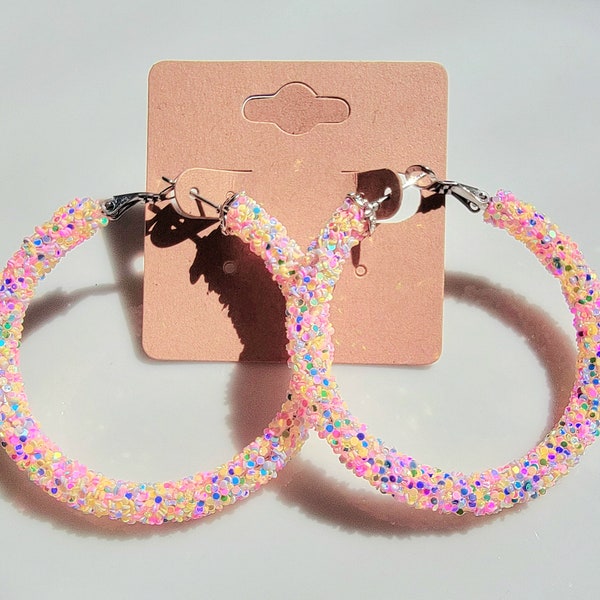 Peach Confetti Glitter Hoop Earrings