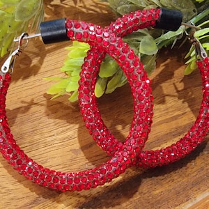 RED Rhinestone Hoop Earrings