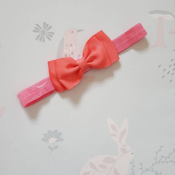 Baby Toddler Watermelon Pink Ribbon Bow Elastic Headband by GigglesandHiccups