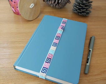 Multicoloured Greek Design Elastic journal/ notebook / diary bookmark with pen loop. Office accessories. Back to school.