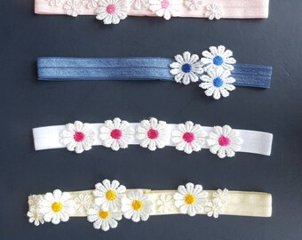 Daisy Flower Elastic Headband by GigglesandHiccups