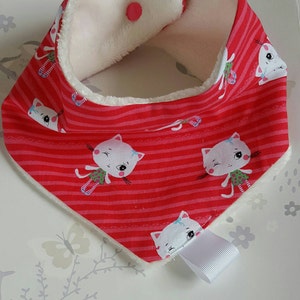 Handmade Baby Toddler Girl Bandana Style Dribble Bib. Pink stripes. Cat print. Soft on skin. Absorbent. Funky & cute.