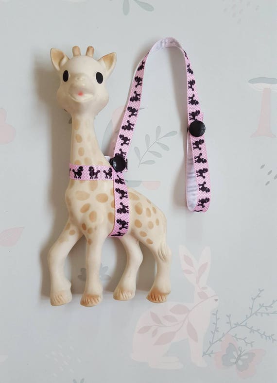 GigglesandHiccups Giraffe Teether Harness Leash Saver Strap Baby Pink  Ribbon with Black Poodle Dog Design and Black