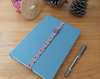Spotty Poppy Floral Design Elastic journal/ notebook / diary bookmark with pen loop. Office accessories. Back to school.