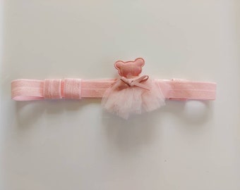 Bespoke Pink Checked Teddy bear tutu Hearing Aid Headband Cochlear Implant Headband by GigglesandHiccups