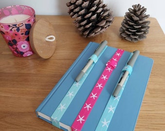 Starfish Elastic journal/ notebook / diary bookmark with pen loop. Office accessories. Back to school.