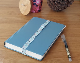 Light blue birds Elastic journal/ notebook / diary bookmark with pen loop. Office accessories. Back to school.