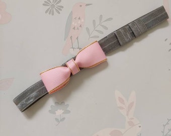 Bespoke Grey Pink Bow with gold trim Hearing Aid Headband Cochlear Implant Headband by GigglesandHiccups