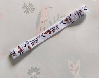 Bespoke White Daschund Dog Design Hearing Aid & CI Soft Elastic Headband for baby, toddler, teen and adult by GigglesandHiccups.