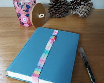 Pastel Rainbow Stripes Elastic journal/ notebook / diary bookmark with pen loop. Office accessories. Back to school.