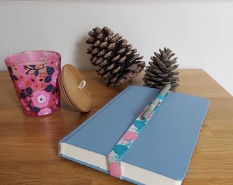 Tropical Leaves Pink Elastic journal/ notebook / diary bookmark with pen loop. Office accessories. Back to school.