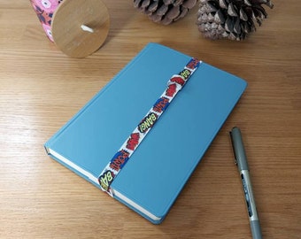 Superhero DC Design Elastic journal/ notebook / diary bookmark with pen loop. Office accessories. Back to school.