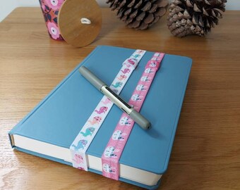 Cute Bunnies Rabbit Design Elastic journal/ notebook / diary bookmark with pen loop. Office accessories. Back to school.