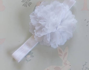 Bespoke Brilliant White Chiffon Flower Hearing Aid Headband Cochlear Implant Headband by GigglesandHiccups