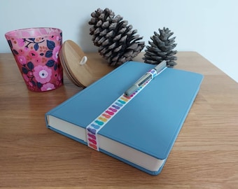 Rainbow Pineapple Elastic journal/ notebook / diary bookmark with pen loop. Office accessories. Back to school.