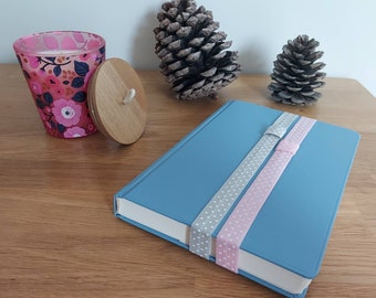 Light Grey Baby Pink with white mini dots Elastic journal/ notebook / diary bookmark with pen loop. Office accessories. Back to school.