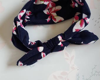 Baby Toddler Jersey Stretch Cotton Navy Pink Flower Bow Knot Headband