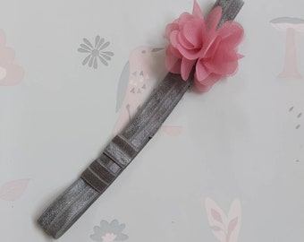 Bespoke Grey with Blush Pink Flower Hearing Aid Headband Cochlear Implant Headband by GigglesandHiccups