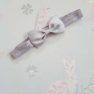 Baby Toddler Gray Ribbon Bow Elastic Headband by GigglesandHiccups