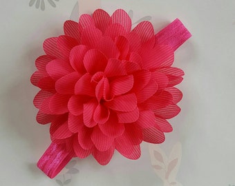 Fushia Hot Pink Baby Toddler Floral Chiffon Headband 14"