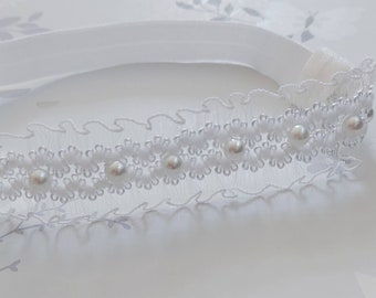 Lottie White Lace & Pearl Headband by GigglesandHiccups.