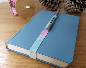 Rainbow Elastic journal/ notebook / diary bookmark with pen loop. Office accessories. Back to school.