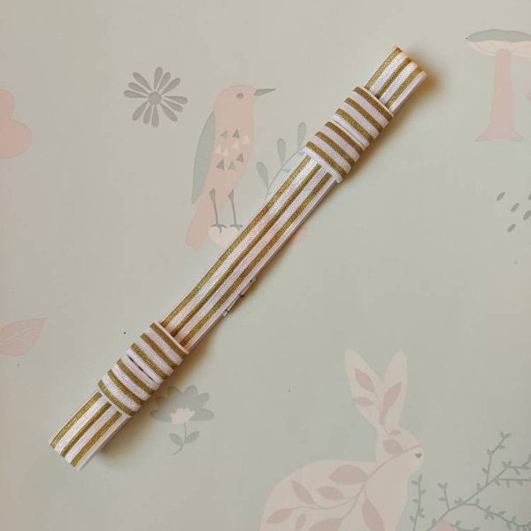 Bespoke White with Gold Glitter Stripes design Hearing Aid Soft Elastic Headband for baby, toddler, teen and adult by GigglesandHiccups.