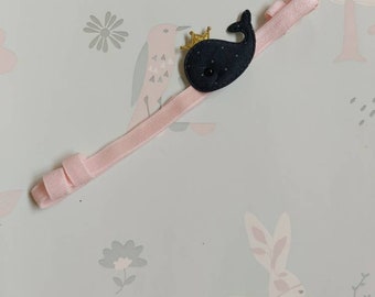 Navy Whale with Gold Crown on Ballet Pink Soft Elastic Hearing Aid Headband by GigglesandHiccups