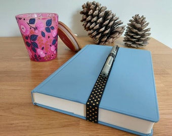 Spotty Elastic journal/ notebook / diary bookmark with pen loop. Office accessories. Back to school.