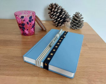 Gold stars stripes Elastic journal/ notebook / diary bookmark with pen loop. Office accessories.