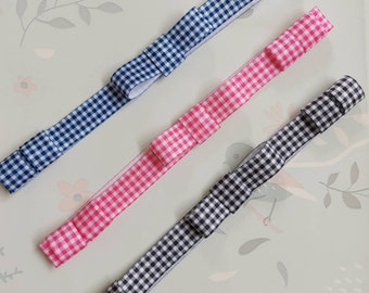 Gingham School Headband Pink Black Blue Hearing Aid & CI Soft Elastic Headband for baby, toddler, teen and adult by GigglesandHiccups.