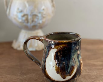 Handmade Moon Mug – Wheel Thrown Stoneware Coffee Cup, Swirled Glaze (14 oz)