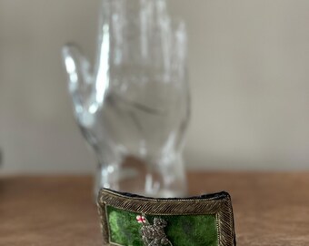 Vintage Bullion Epaulette Patch: Lamb with St. George's Cross Flag, Green Velvet