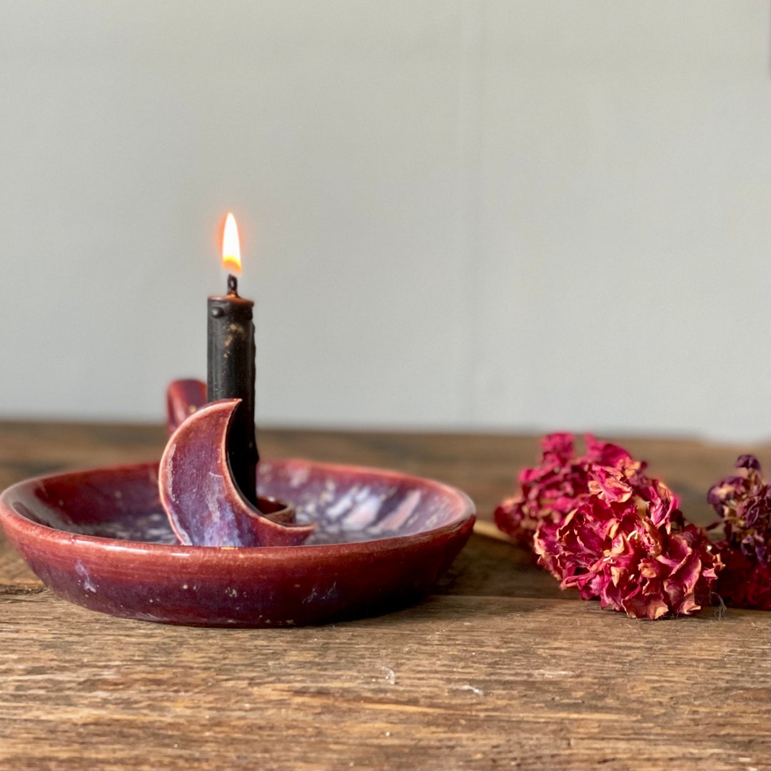 Moon Taper Candle Holder Witch Gift Handmade Emerald Green Etsy