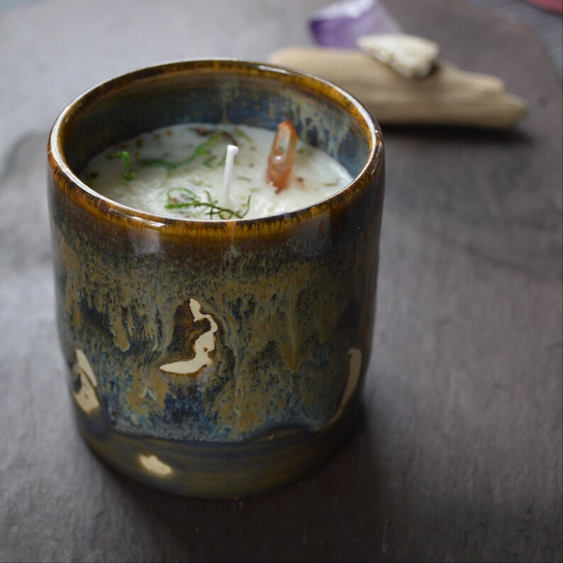 Crescent Moon Ceramic Sea Salt Moon Soy Candle Siren of the Sea Hand Poured Candle Hand Thrown Pottery Candle Crystal Pottery