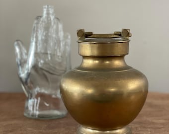 Antique Indian Brass Ganga Holy Water Pot – Ritual Vessel with Screw Top Lid