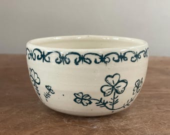 Handmade Pottery Trinket Dish: Aqua Green Clover, Handpainted Ceramic