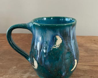 Handmade Crescent Moon Mug: Turquoise Blue Pottery, Witchy Coffee Cup