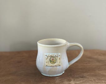 Handmade Pottery Mug: Lion Decal, Tarot Emperor, Gold Accents, Medieval Style