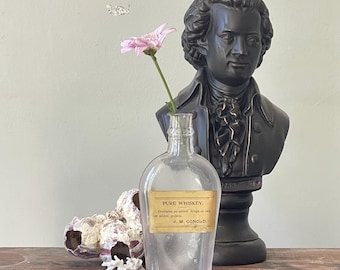 Antique Whiskey Bottle: J W Conold, Hand Blown Glass, Original Label