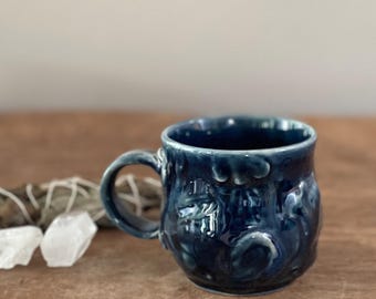 Handmade Blue Cloud Pottery Mug – Small Ceramic Wheel Thrown Espresso Cup