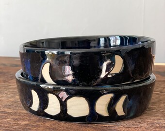 Galaxy Pet Bowl Set  - Cosmic Pottery -  Ceramic Pair of Bowls - Black Night Stars - Pet Bowl Set - Handmade Bowls - Moon Phase